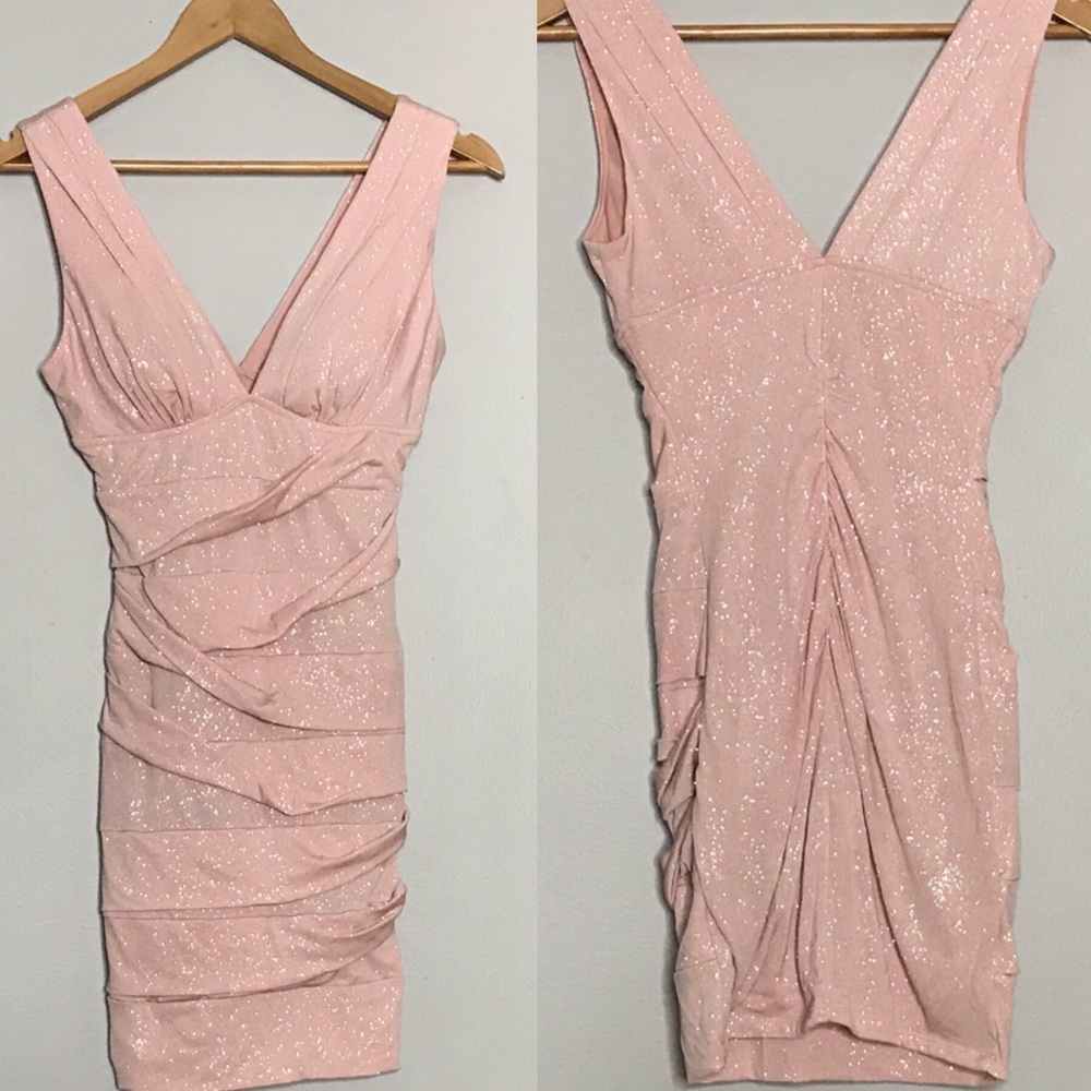 Pink Sparkly Ruched Bodycon Mini Dress